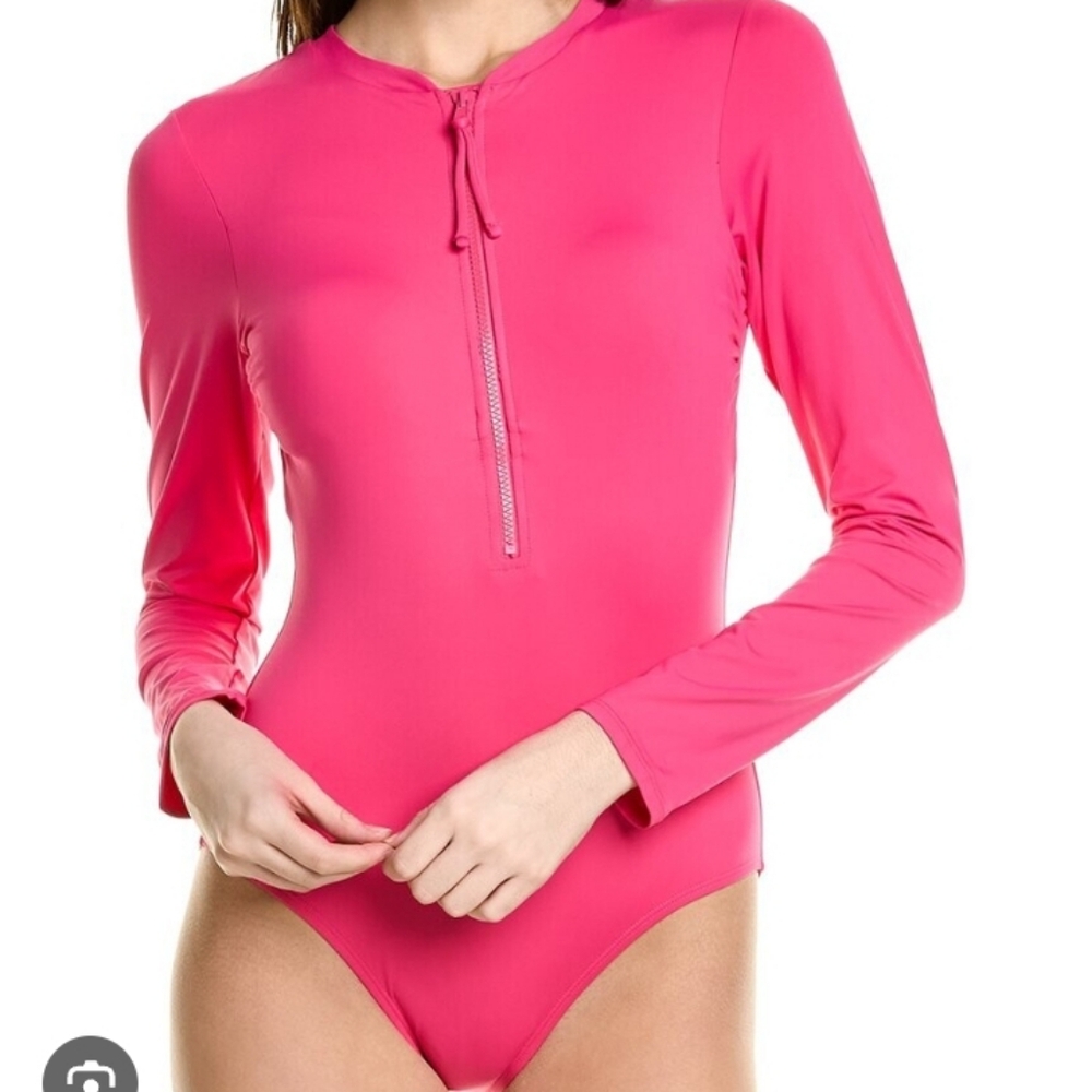 Anne Cole Hot Pink 1pc Rashguard Swimsuit Sz 14